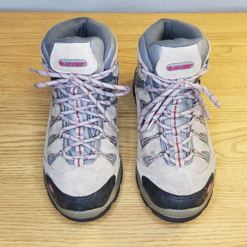Hi-Tec Hiking Boots Women Size 8 Suede Taupe Gray Waterproof Lace Up Model# 7105